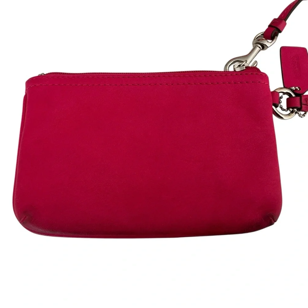 Coach Women's Vibrant Pink Wristlet silver hardware 6x4